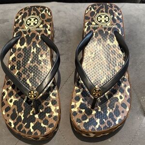 Tory Burch Leopard Print Sandals - Black and Brown